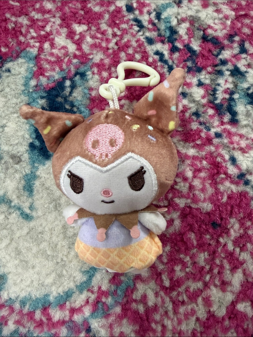 Sanrio Kuromi Plush Keychain - Brown Pink icecrean theme